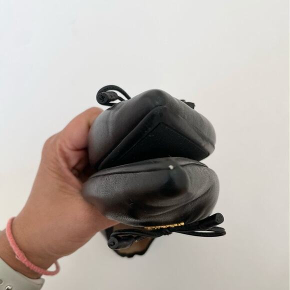 Prada Black leather pointed toe Logo embellished bow tie flats 38 - Picture 10 of 10